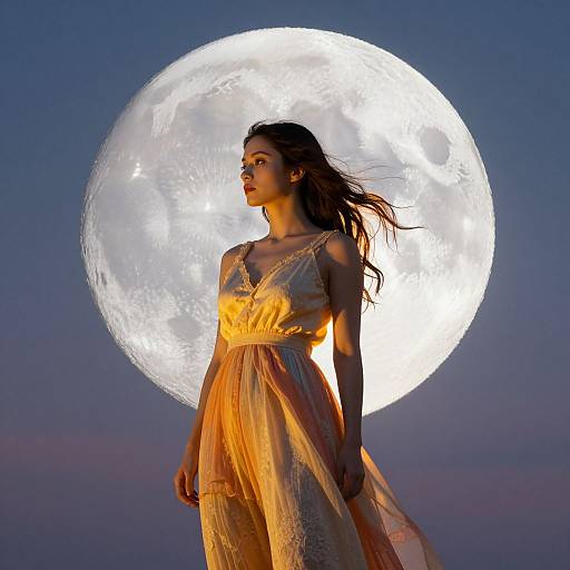 Luminous Woman Under Surreal Moonlight