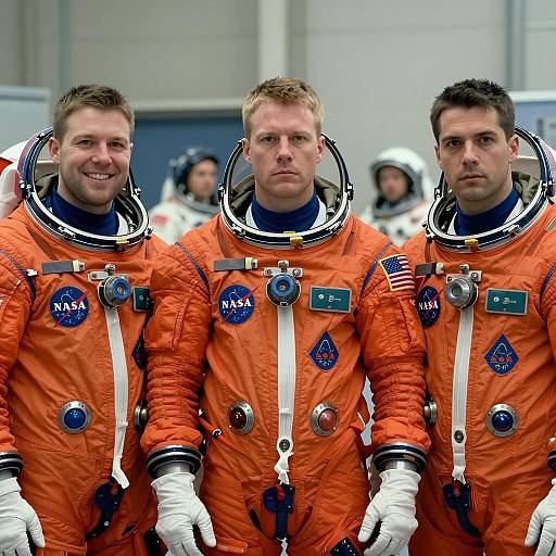 Three Astronauts in Vibrant Space Suits