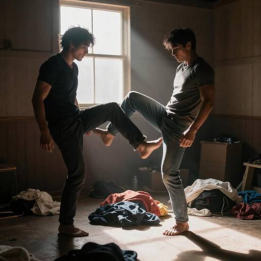 Sunlit Fight in Cluttered Room