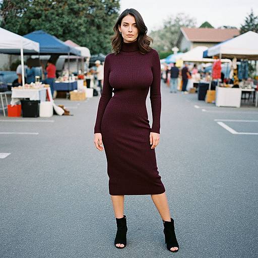 Willowy Woman in Burgundy Knit Dress