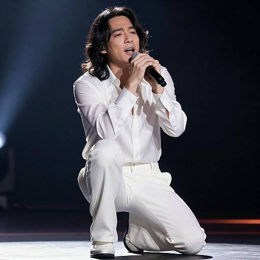 Kneeling Male Singer in White Outfit