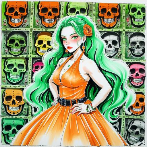 Stylish Girl in Orange Dress Art