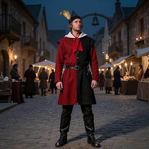 Medieval Man in Candlelit Market