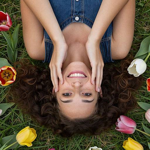 Portrait of Mixed Race Woman in Tulips