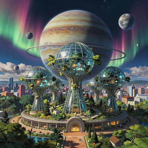 Orbital Arboretum City with Living Glass Trees