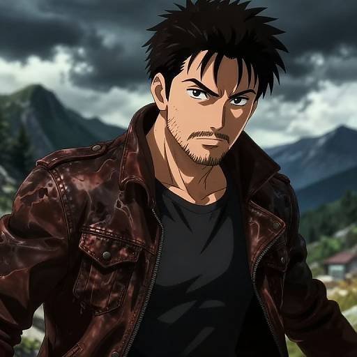 Rugged Anime Adventurer in Storm