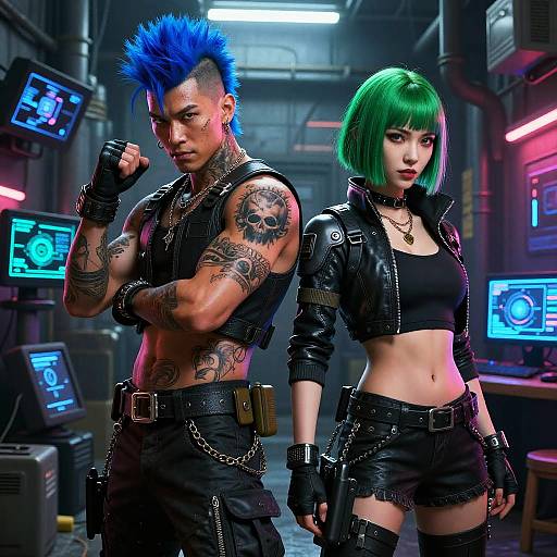 Cyberpunk Duo in Neon Alley