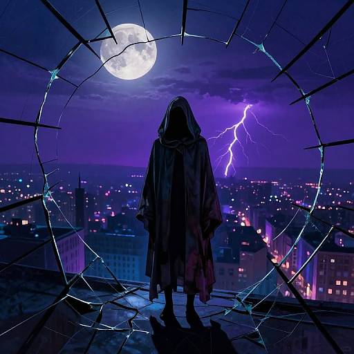 Solitary Figure Under Neon Moonlight