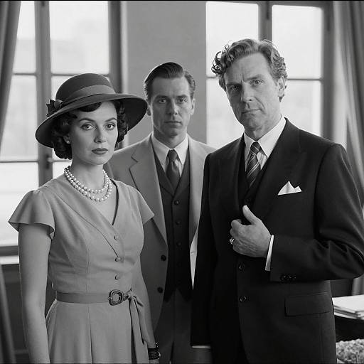 Vintage Black and White Portrait of Three People