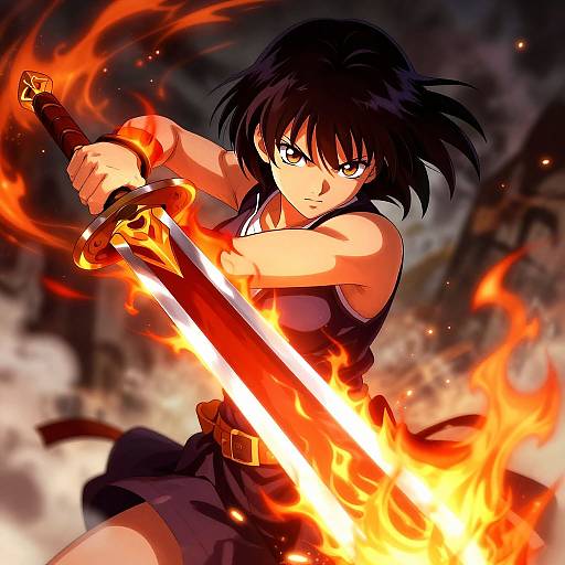 Fierce Female Fire Sword Fighter