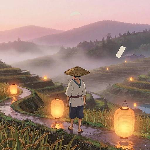 Spirited Away Misty Rice Terrace Dawn