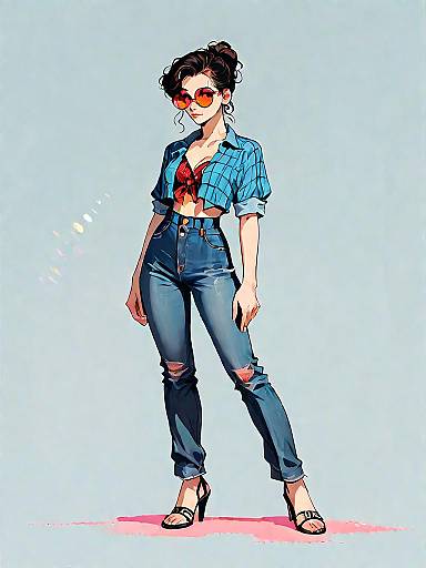 Retro Plaid Pinup in Bright Daylight