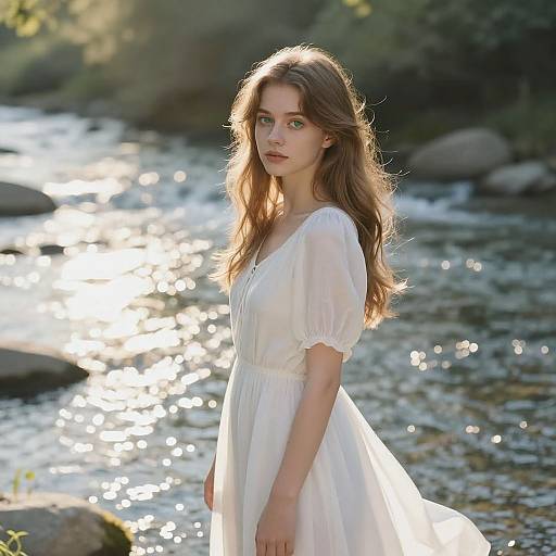 Serene Girl by Sparkling River