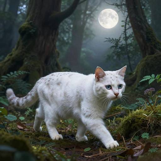 Spotted White Cat in Enchanted Forest