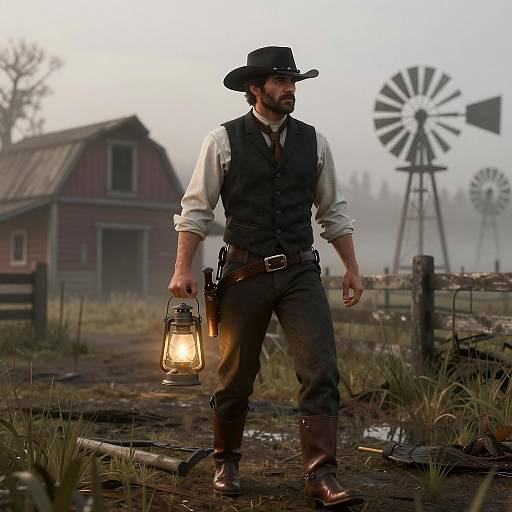 Elegant Gambler in Foggy Swamp Scene