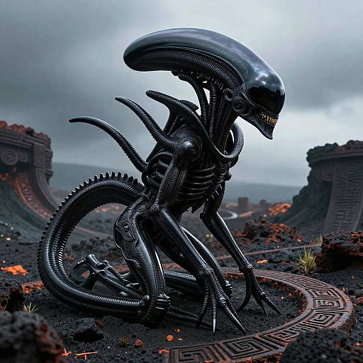 Serpentine Xenomorph with Mayan Motifs