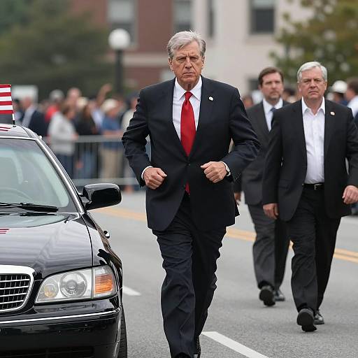 Businessman Rushes Towards Flagged Sedan