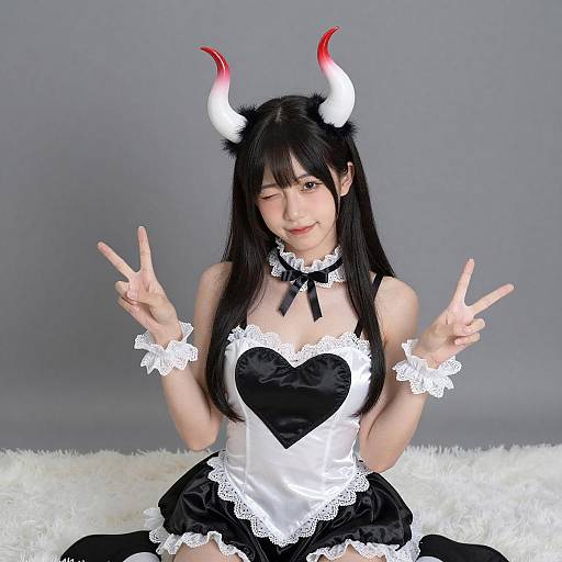 Asian Woman in Devil-Themed Costume