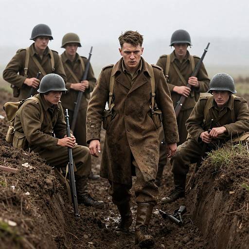 World War I Soldiers in Muddy Trenches