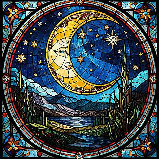 Celestial Moon Stained Glass Photograph