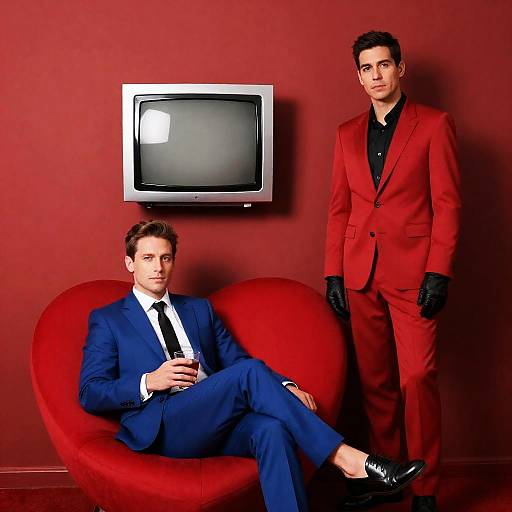 Two Men in Stylish Suits in Red Room