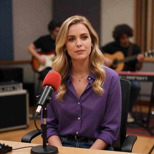 Blonde Woman in Recording Studio Setup