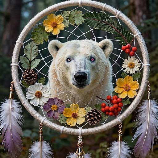 Hyperrealistic Dream Catcher with Polar Bear