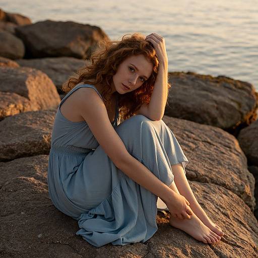 Serene Sunset by Rocky Shoreline