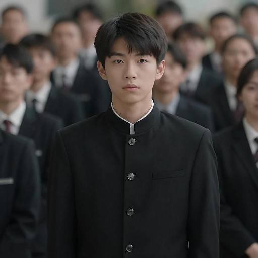 Young Asian Student in Black School Uniform