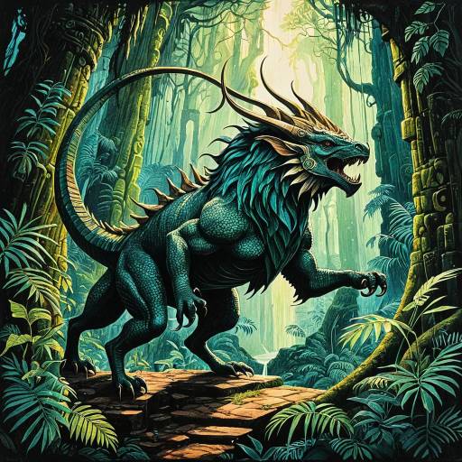 Bronze Chimaera in Ancient Rainforest Ruins
