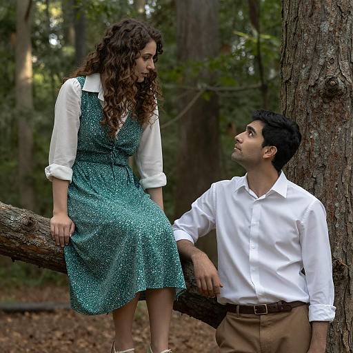 Young Couple in Forest Conversation