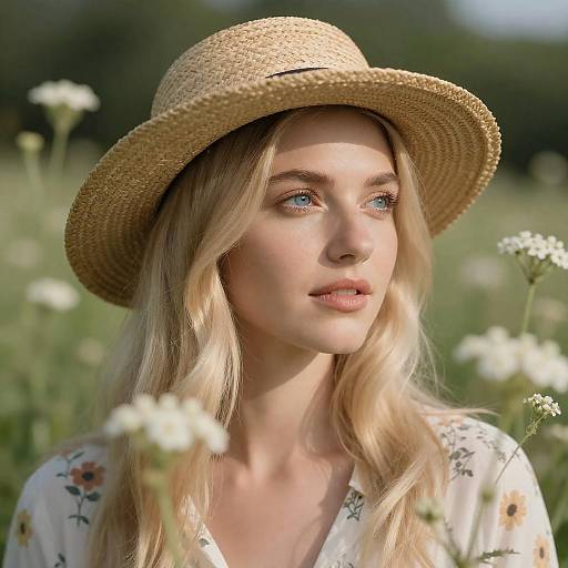 Sunlit Bliss: Blonde Woman with Flowers