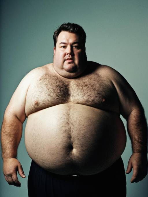 Man Wearing Fat Guy Costume in Studio Portrait