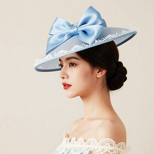 Elegant Woman in Blue Satin Hat