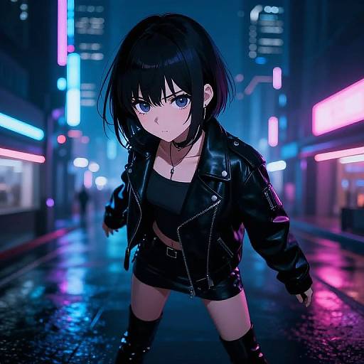 Cyberpunk Anime Girl in Neon City