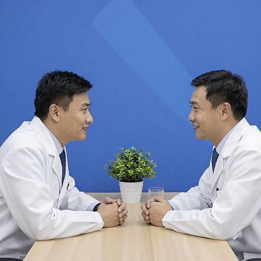 Two Men in Lab Coats Smiling