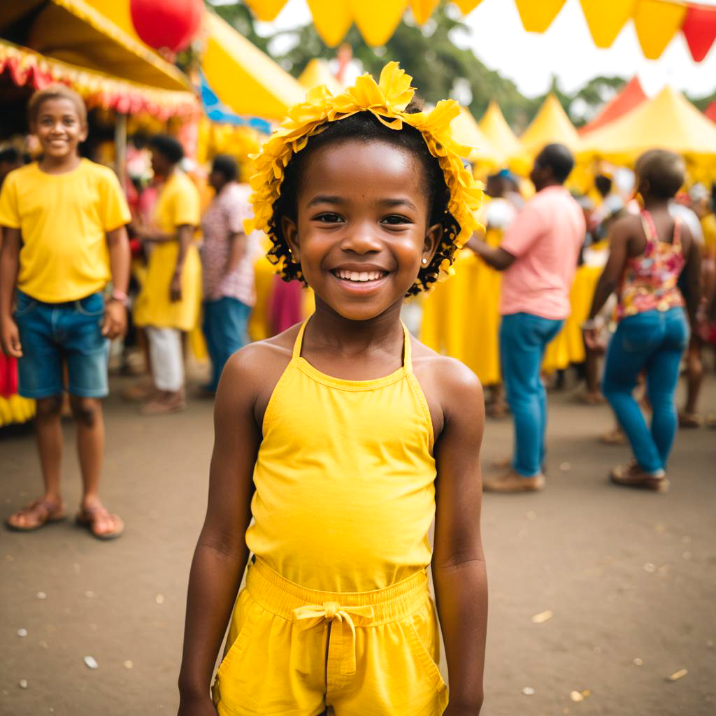 Cheerful Child at Vibrant Carnival Scene