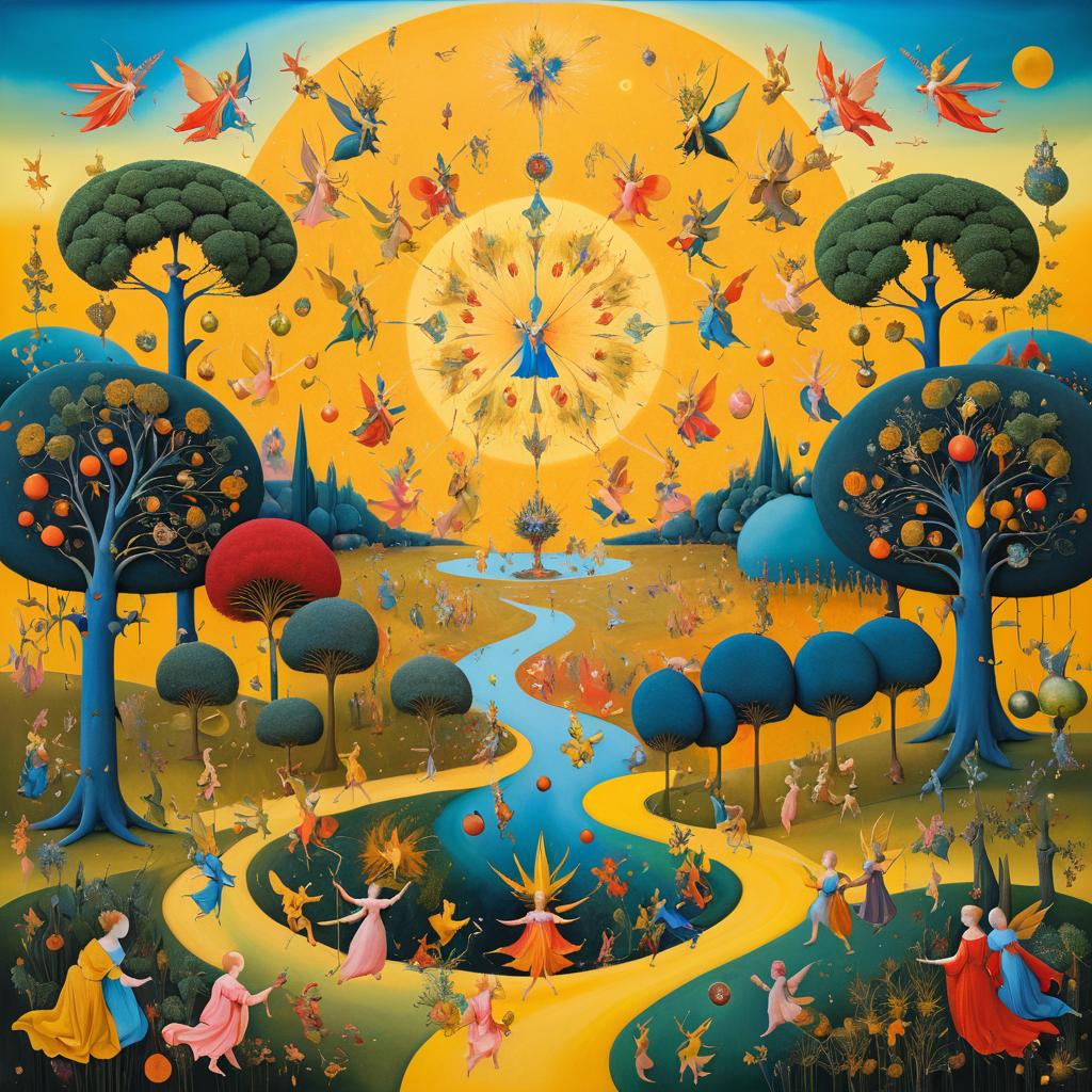 Vibrant Bosch-Inspired Earthly Delights Painting