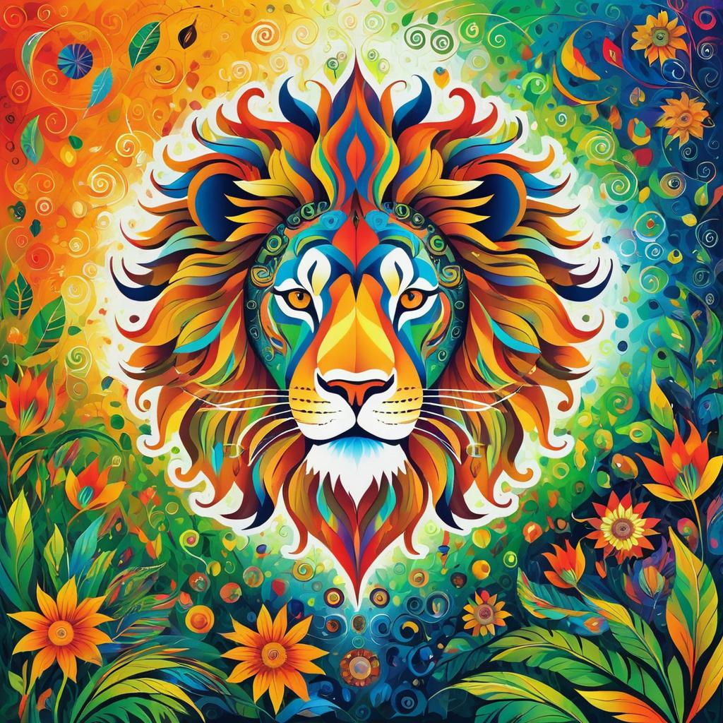 Vibrant Neo-Impressionist Lion Artwork