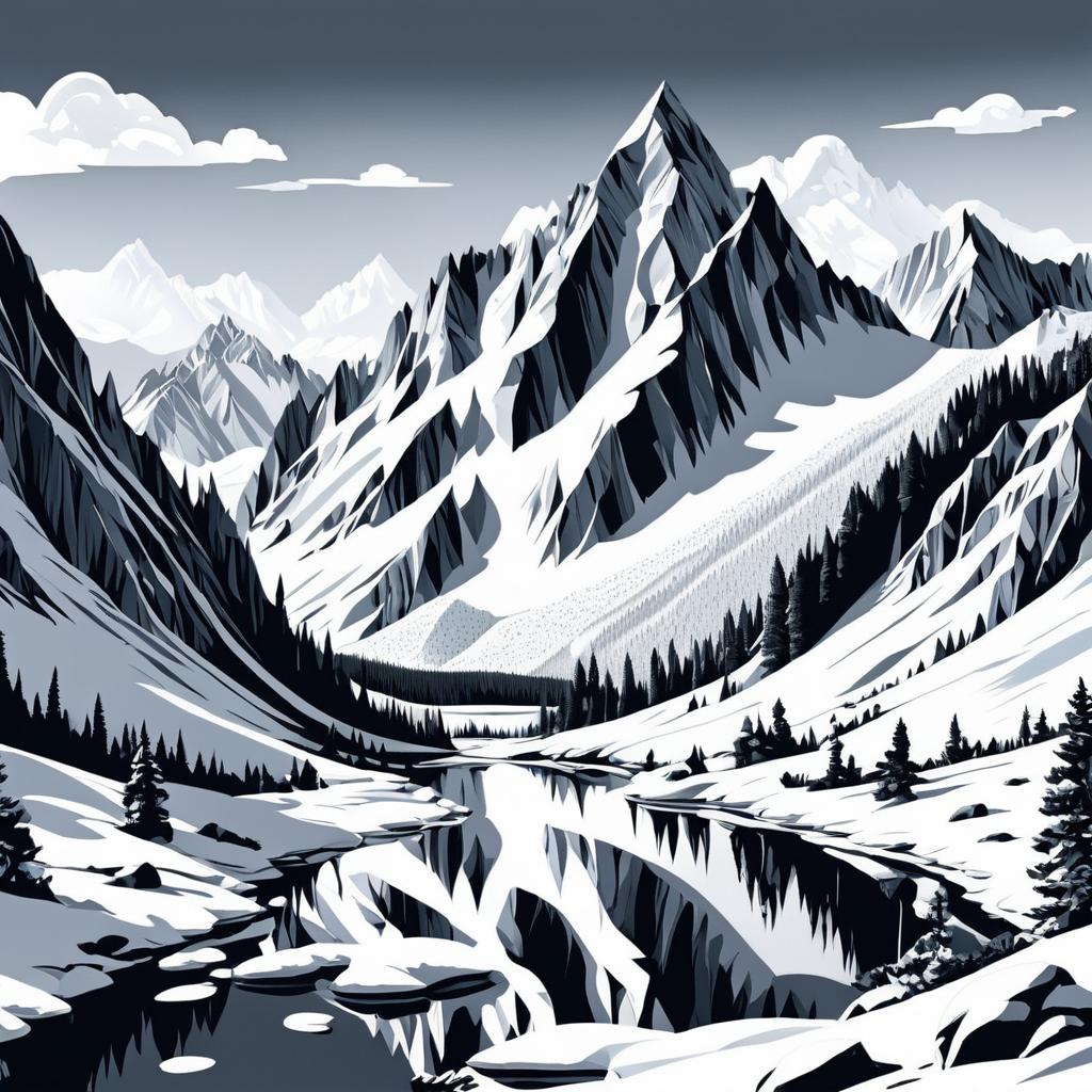 Serene Snowy Mountain Peaks Illustration