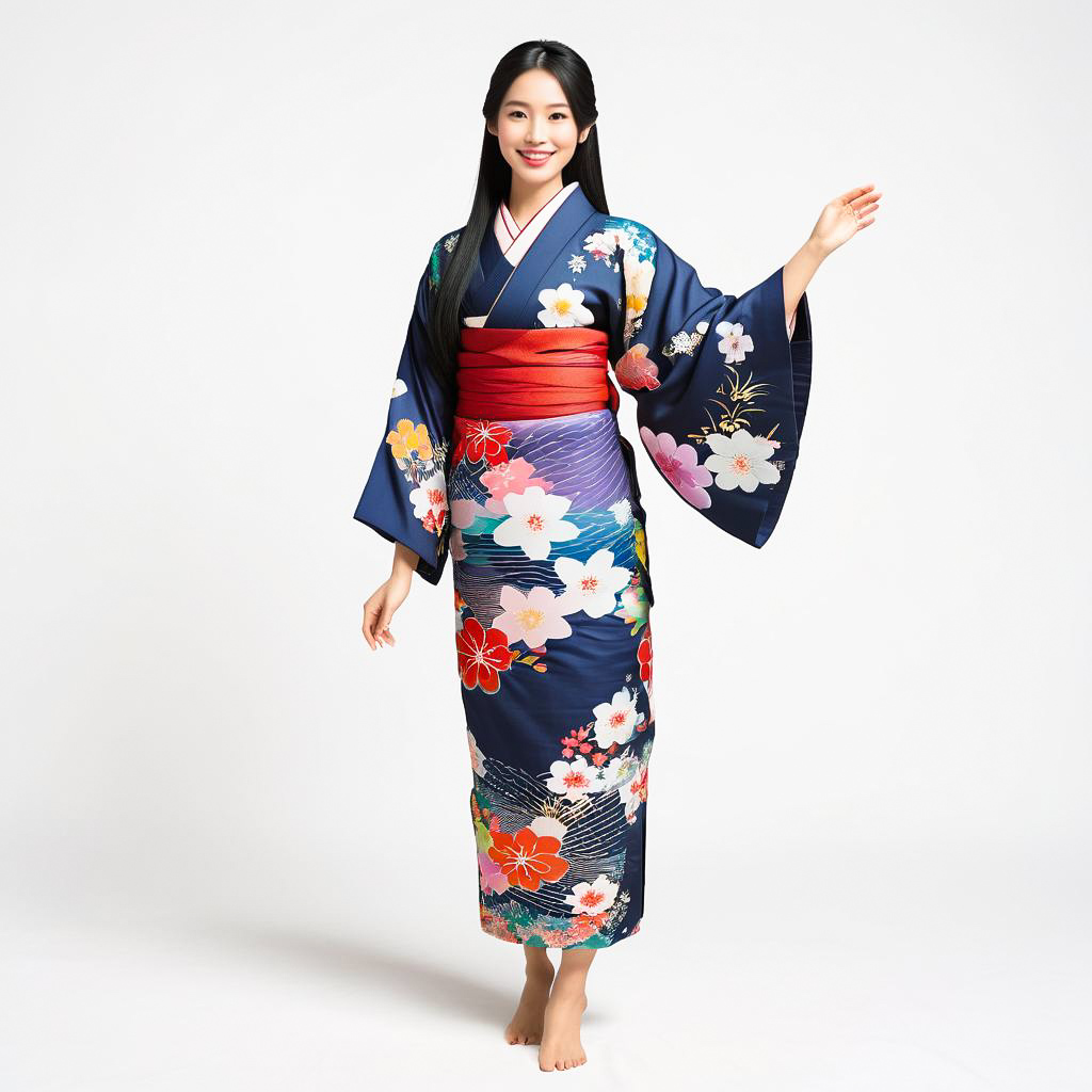 Smiling Woman in Colorful Yukata Portrait