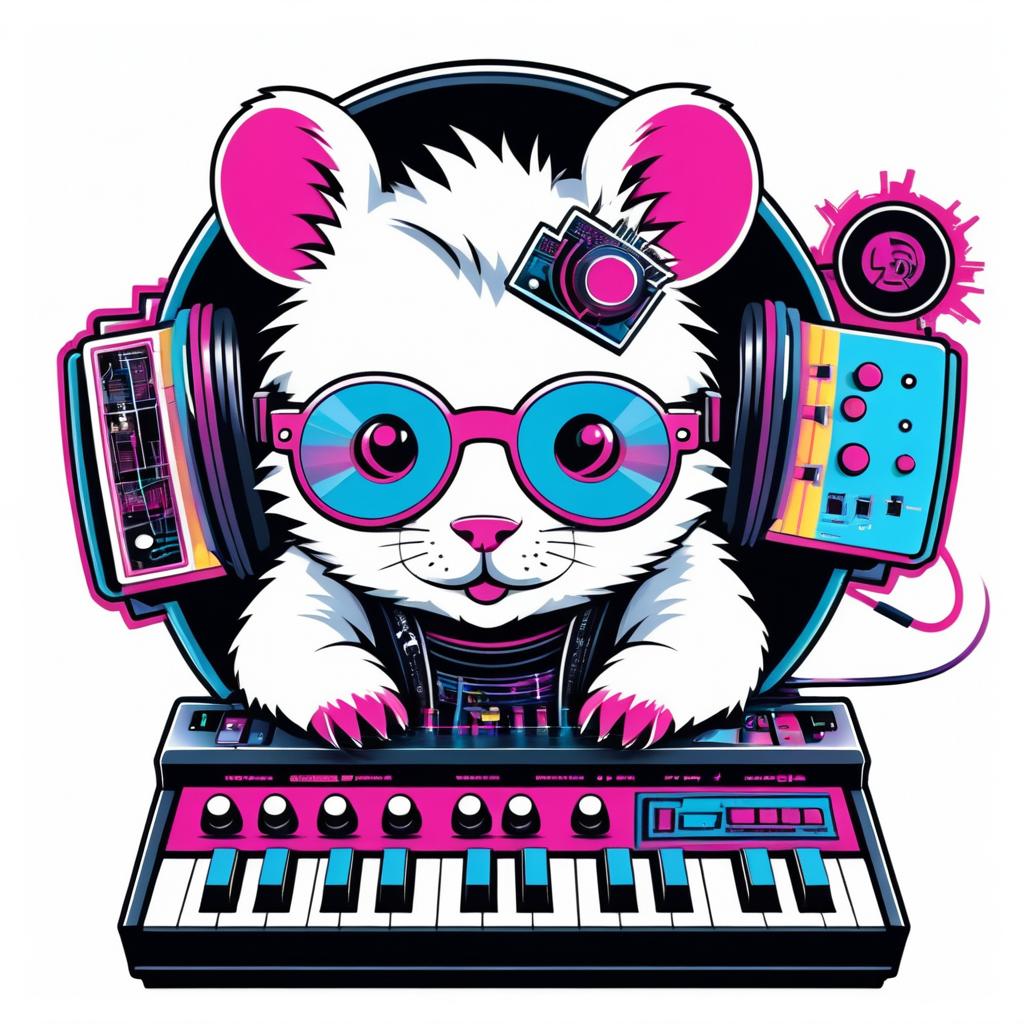 Retro Punk Cyborg Hamster with Synth