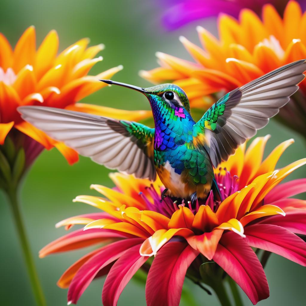 Vibrant Hummingbird on Colorful Flower