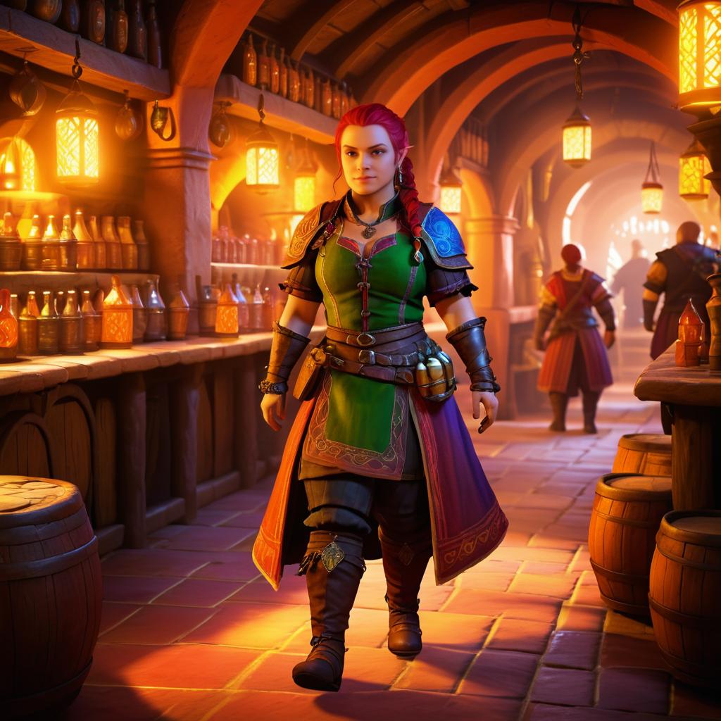 Vibrant Dwarf Merchant in a Tavern