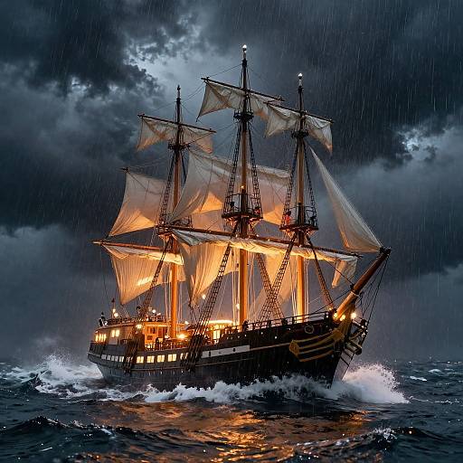 Hyperrealistic Stormy Three-Mast Boat