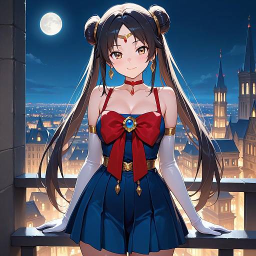 Elegant Girl in Night Cityscape