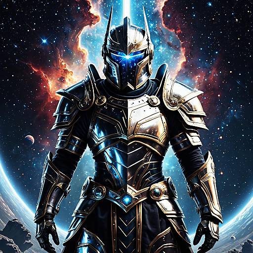 Celestial Warrior in Glowing Armor