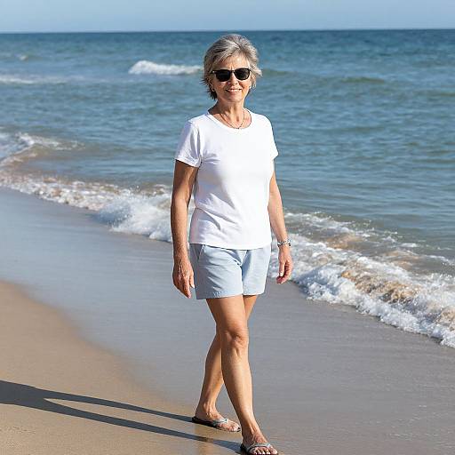 Joyful Mature Woman by Ocean