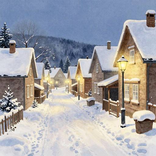Cozy Snowy Village Street Scene
