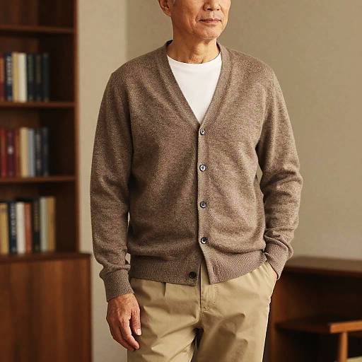 Elderly Man in Cozy Wool Cardigan
